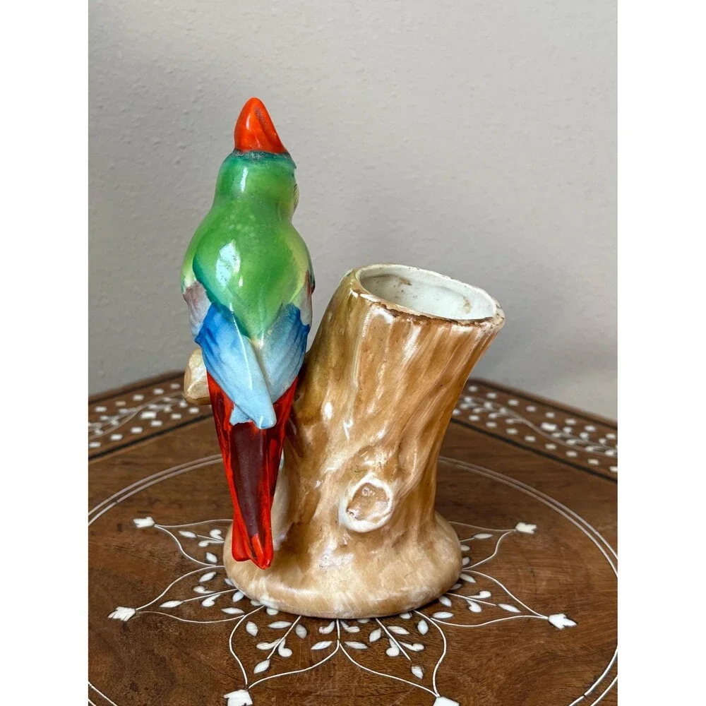 Vintage Torii Brand Bud Vase Planter Parrot Bird On Branch Japan